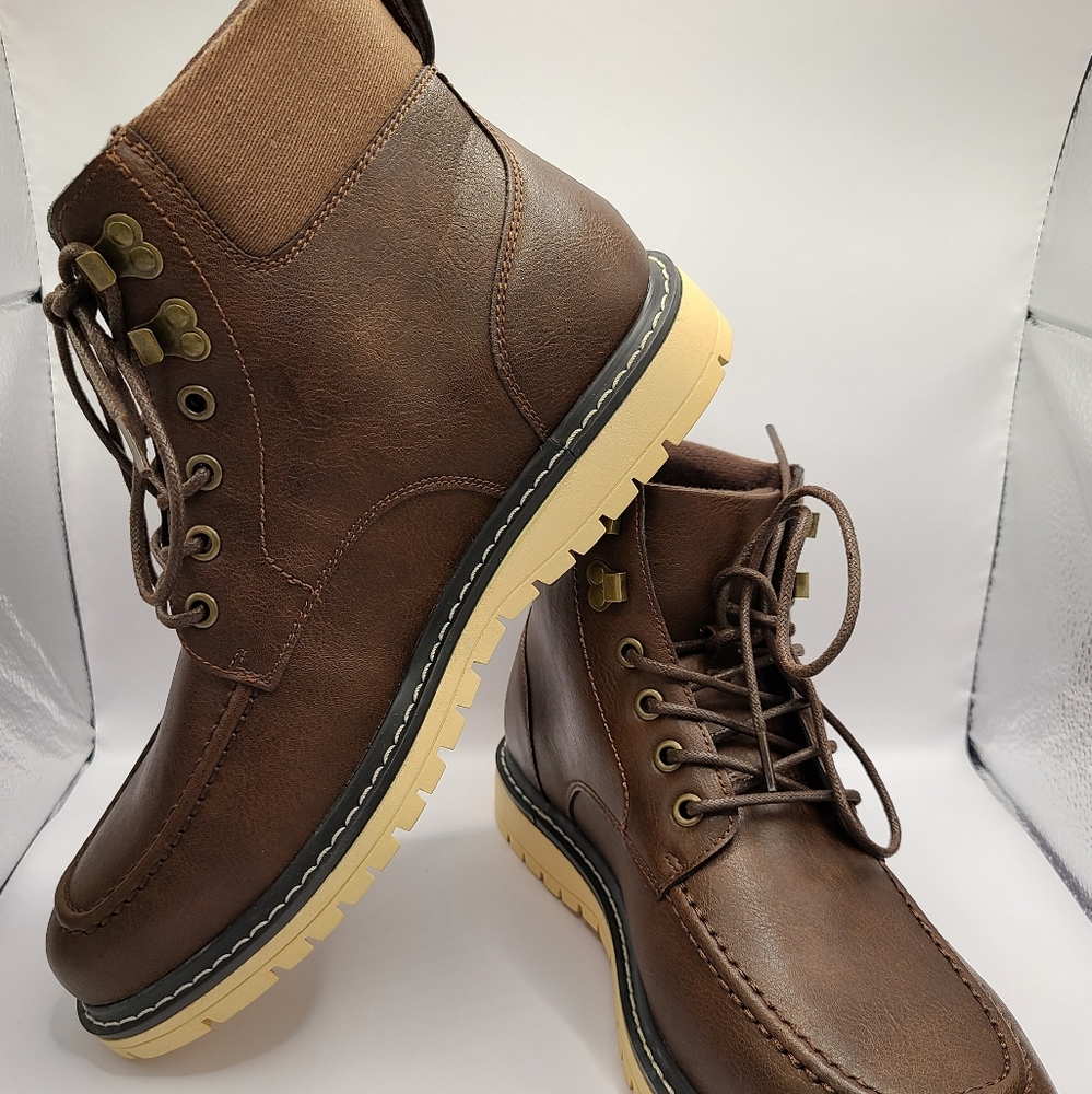 Lottini Mens Boots Size 9 Brown Leather Man Made Fall Winter Casual Lace Up New